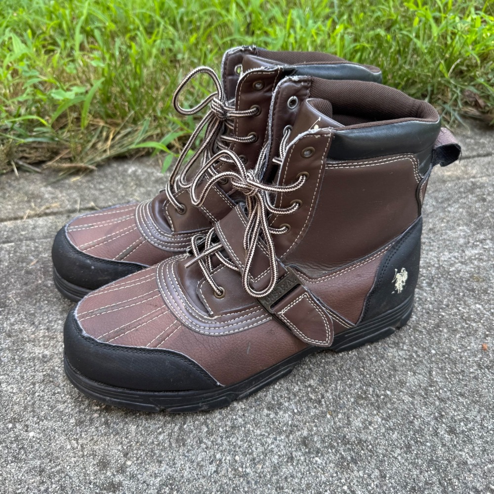 U.S. Polo Assn Duck Boots Mens 11 Brown Black Lace Up Buckle 21767101B-MENS